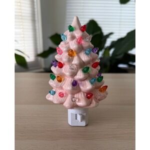 Pink Ceramic Christmas Tree Night Light Multi Color Vintage Style 120V